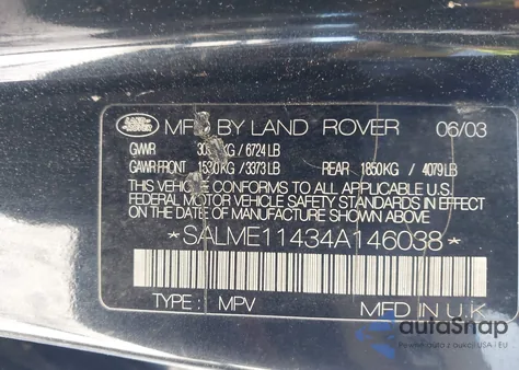 2004 Land Rover Range Rover Hse from USA, damaged, VIN SALME11434A146038